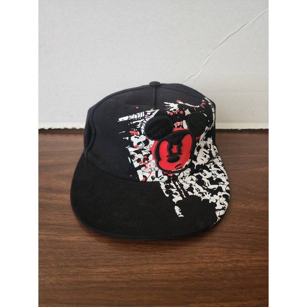 Disney Parks Mickey Mouse Baseball Cap Hat Black Red Youth Under Brim‎ Print